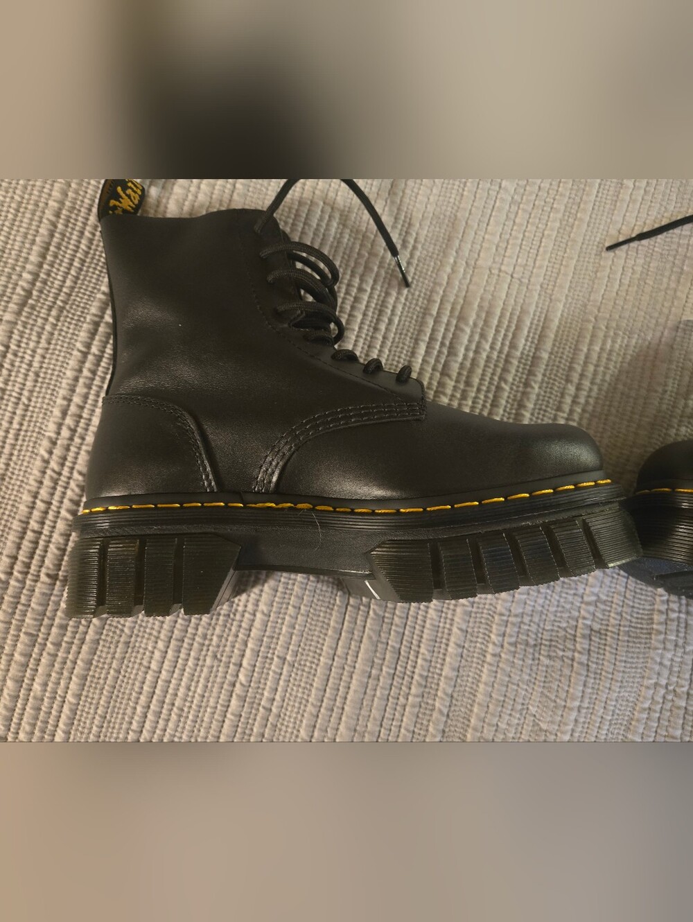 Doc Marten's Black Lace-Up Combat Boots with Yellow Stitching - Unbranded